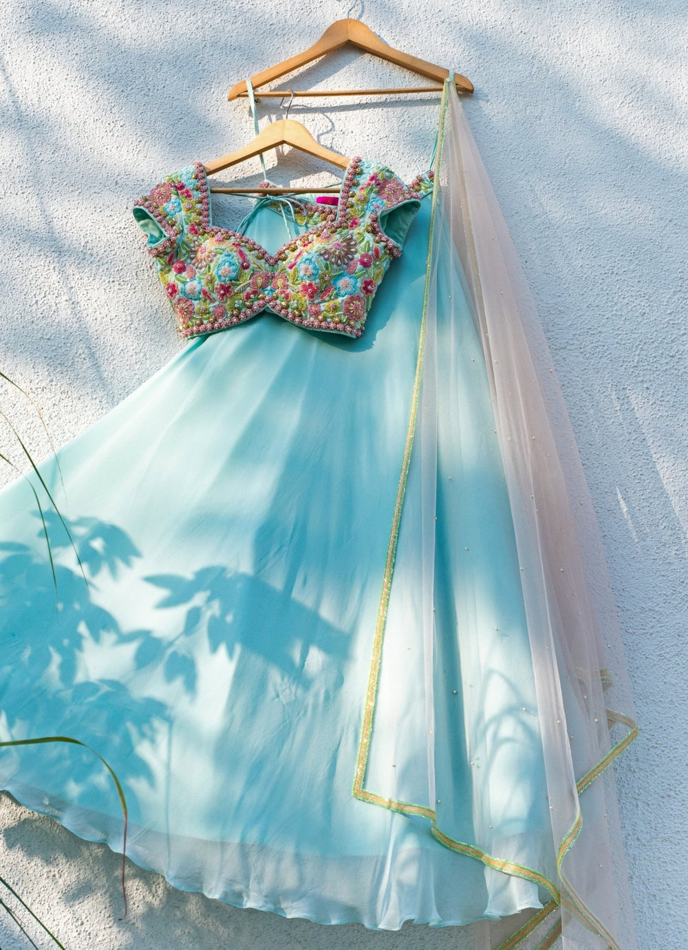 Blue Georgette Lehenga With Pink Dupatta Anisha Shetty - Fabilicious Fashion