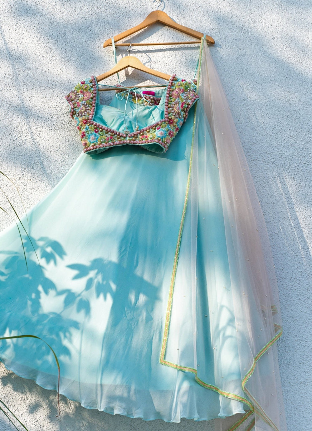 Blue Georgette Lehenga With Pink Dupatta Anisha Shetty - Fabilicious Fashion