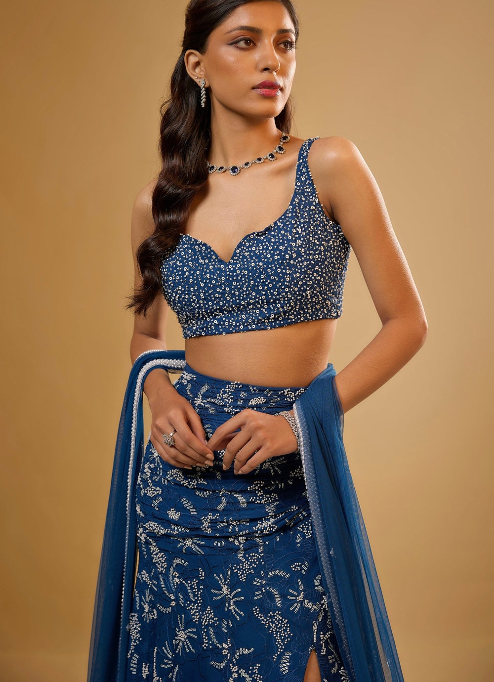 Blue Georgette Mermaid Lehenga Set Renee Label - Fabilicious Fashion