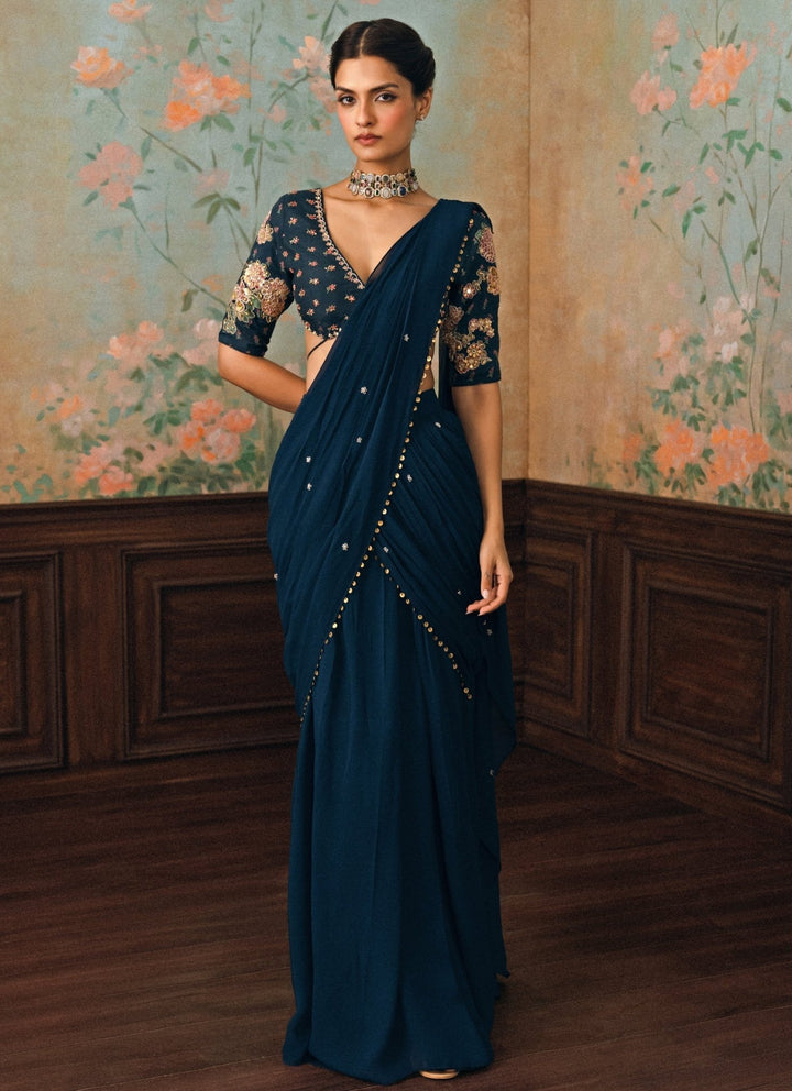 Paulmi and Harsh Blue Georgette Pre-Draped Saree SetFabilicious Fashion
