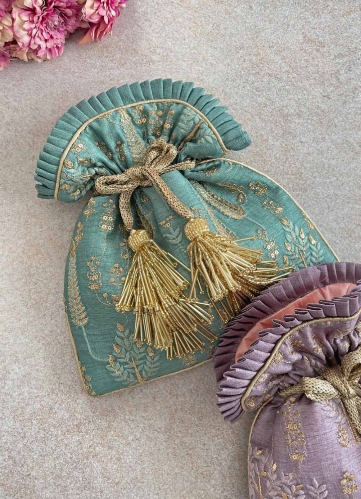 Blue Green Embroidered Potli AMYRA - Fabilicious Fashion