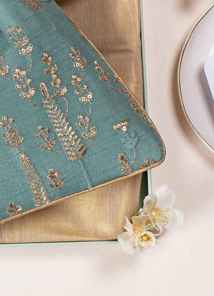 Blue Green Embroidered Potli AMYRA - Fabilicious Fashion