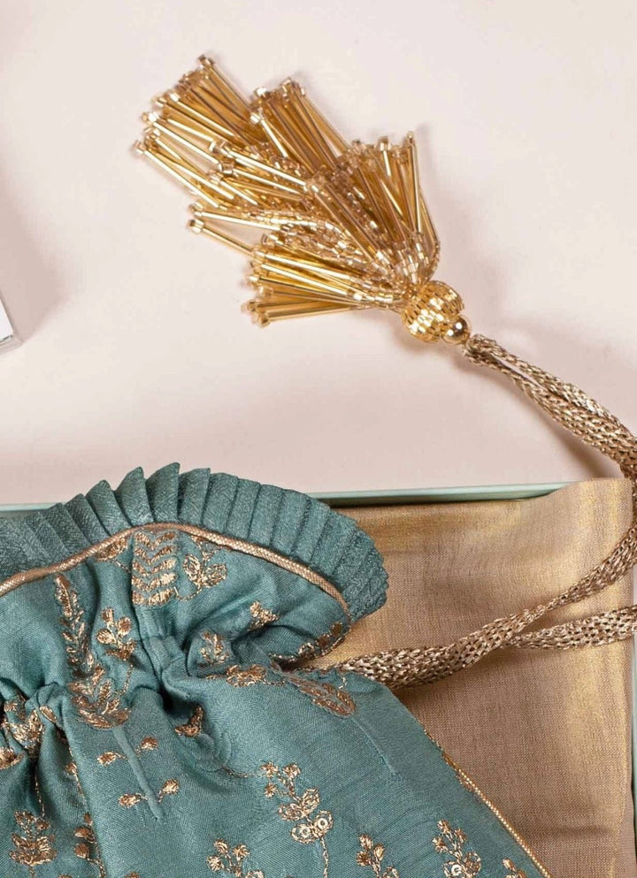 Blue Green Embroidered Potli AMYRA - Fabilicious Fashion
