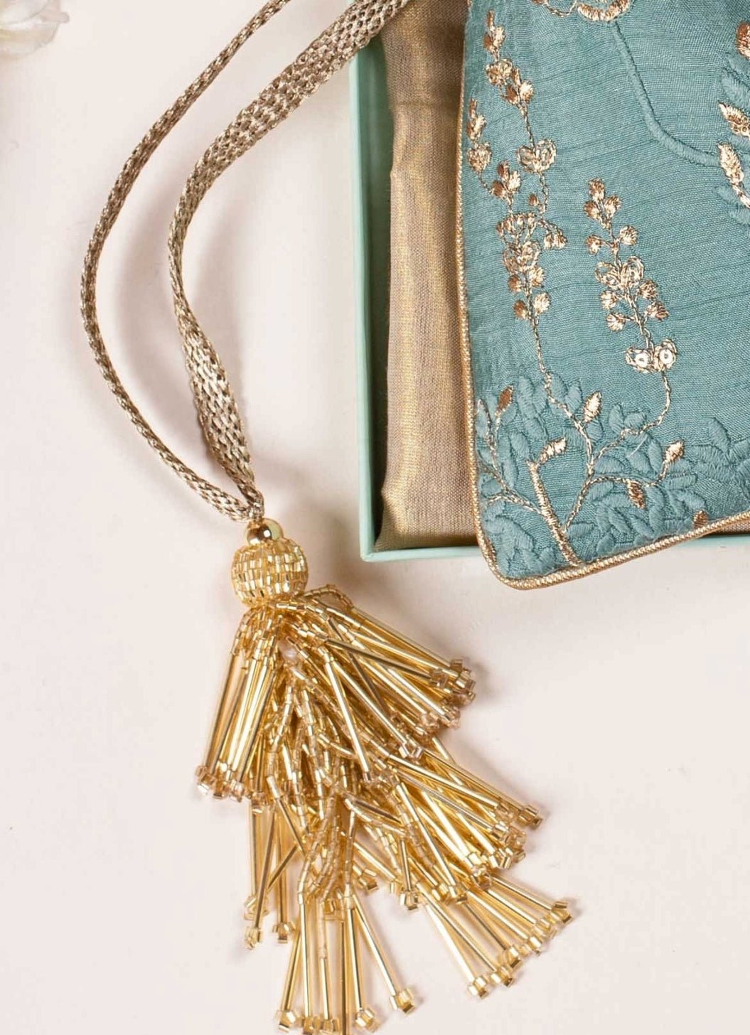 Blue Green Embroidered Potli AMYRA - Fabilicious Fashion