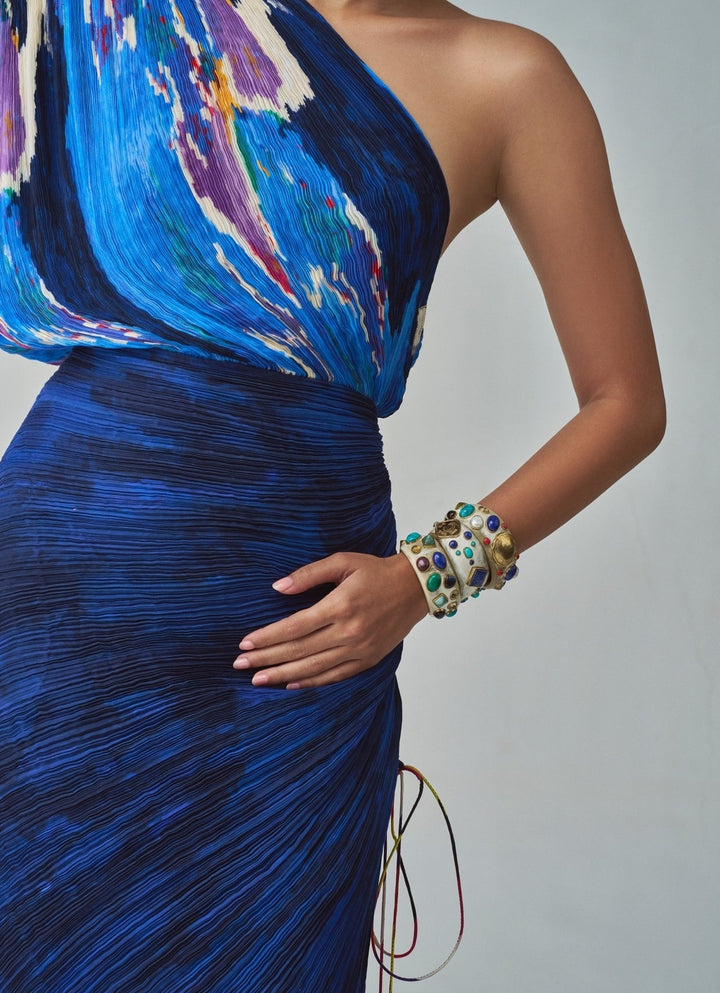 Blue Ikat And Self Print Dress Saaksha & Kinni - Fabilicious Fashion