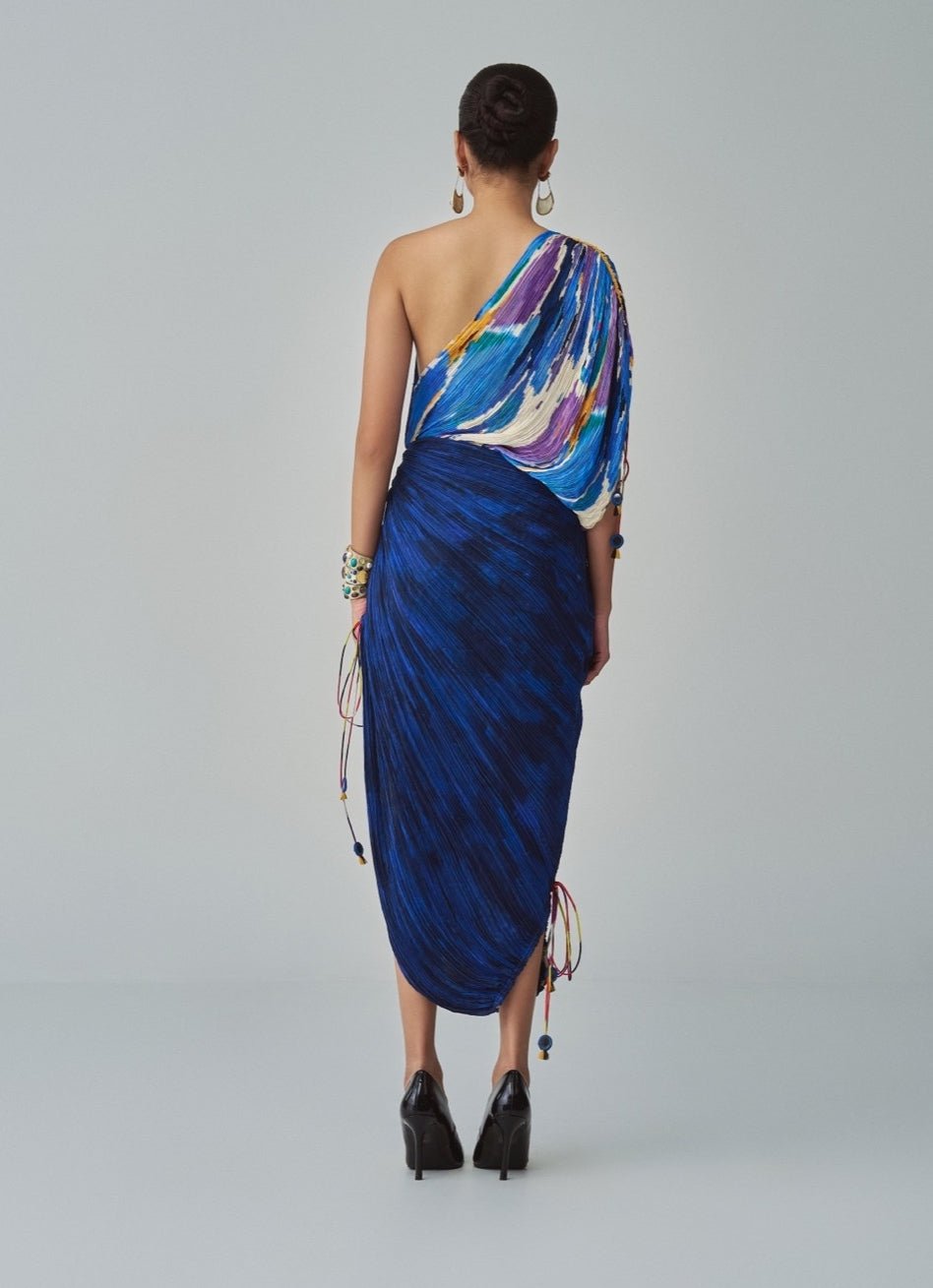 Blue Ikat And Self Print Dress Saaksha & Kinni - Fabilicious Fashion