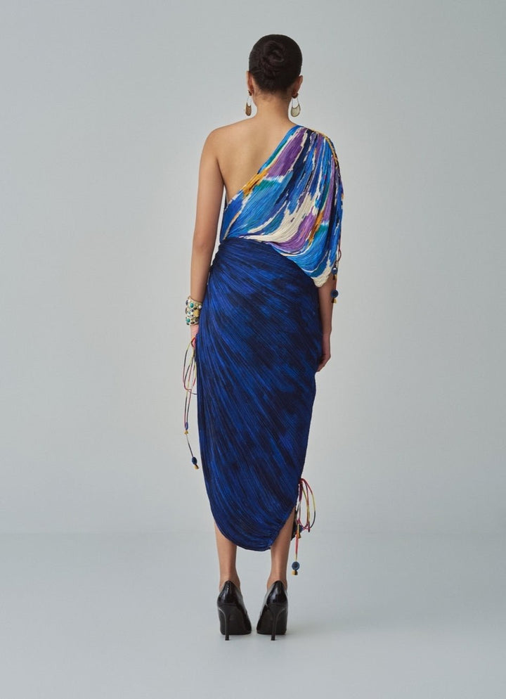 Blue Ikat And Self Print Dress Saaksha & Kinni - Fabilicious Fashion