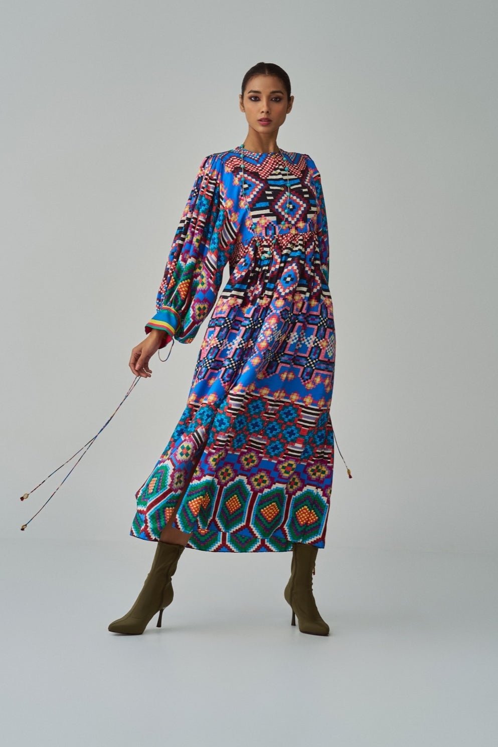 Blue Ikat Print Dress Saaksha & Kinni - Fabilicious Fashion