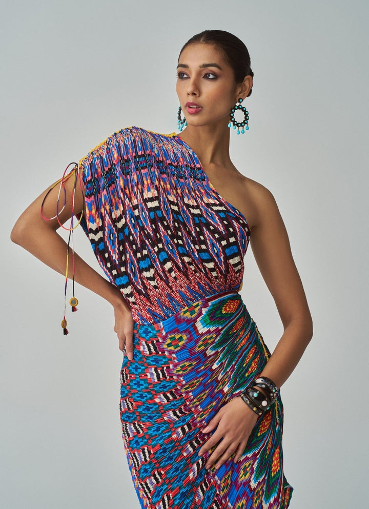 Blue Ikat Print Dress Saaksha & Kinni - Fabilicious Fashion