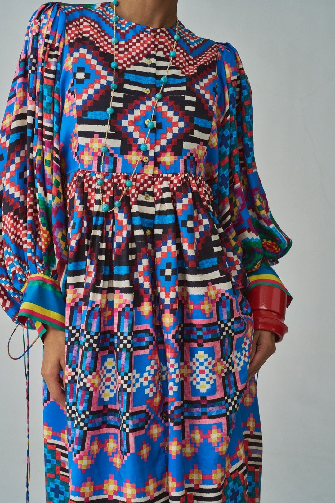 Blue Ikat Print Dress Saaksha & Kinni - Fabilicious Fashion