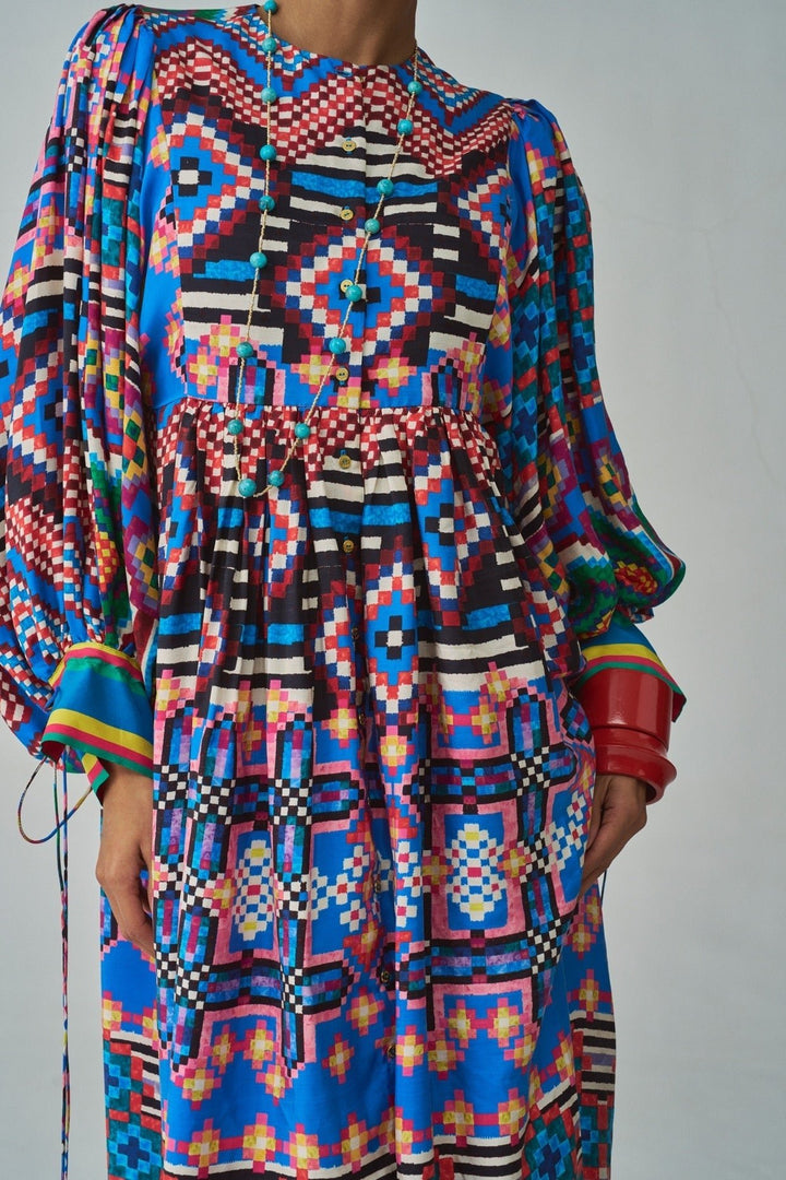 Blue Ikat Print Dress Saaksha & Kinni - Fabilicious Fashion