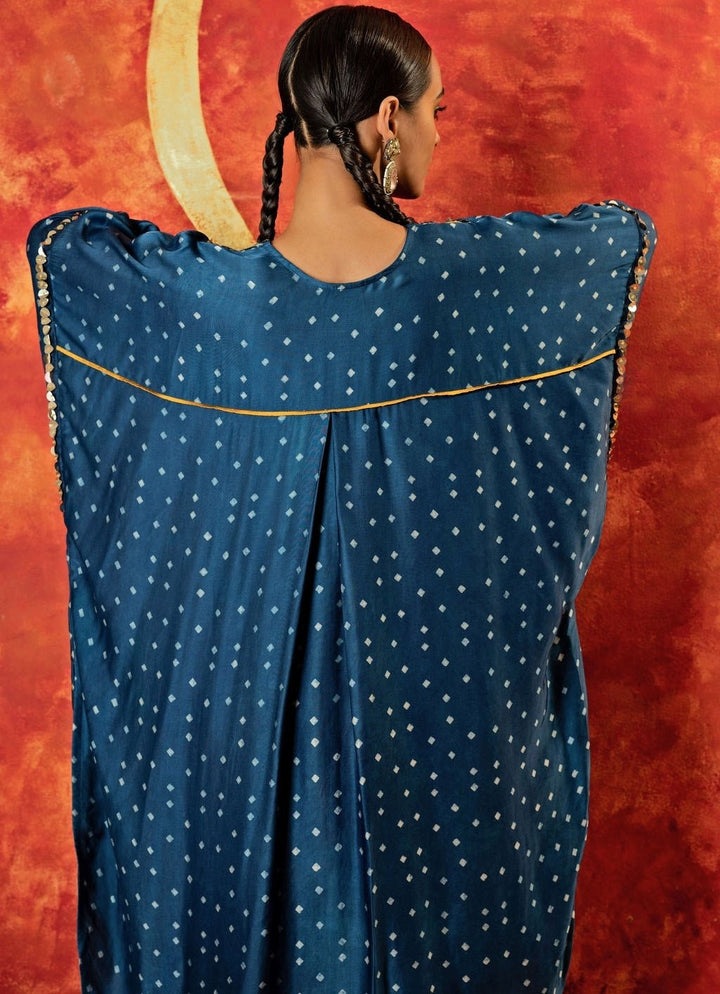 Blue Indigo Embroidered And Hand - Blocked Satin Kurta Pant Set Prahnaaya - Fabilicious Fashion