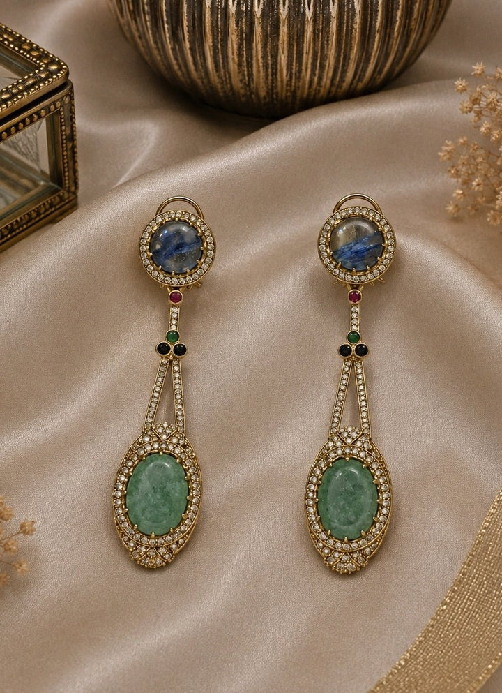 Vivinia By Vidhi Mehra Blue &amp; Jade Green Stone Drop EarringsFabilicious Fashion