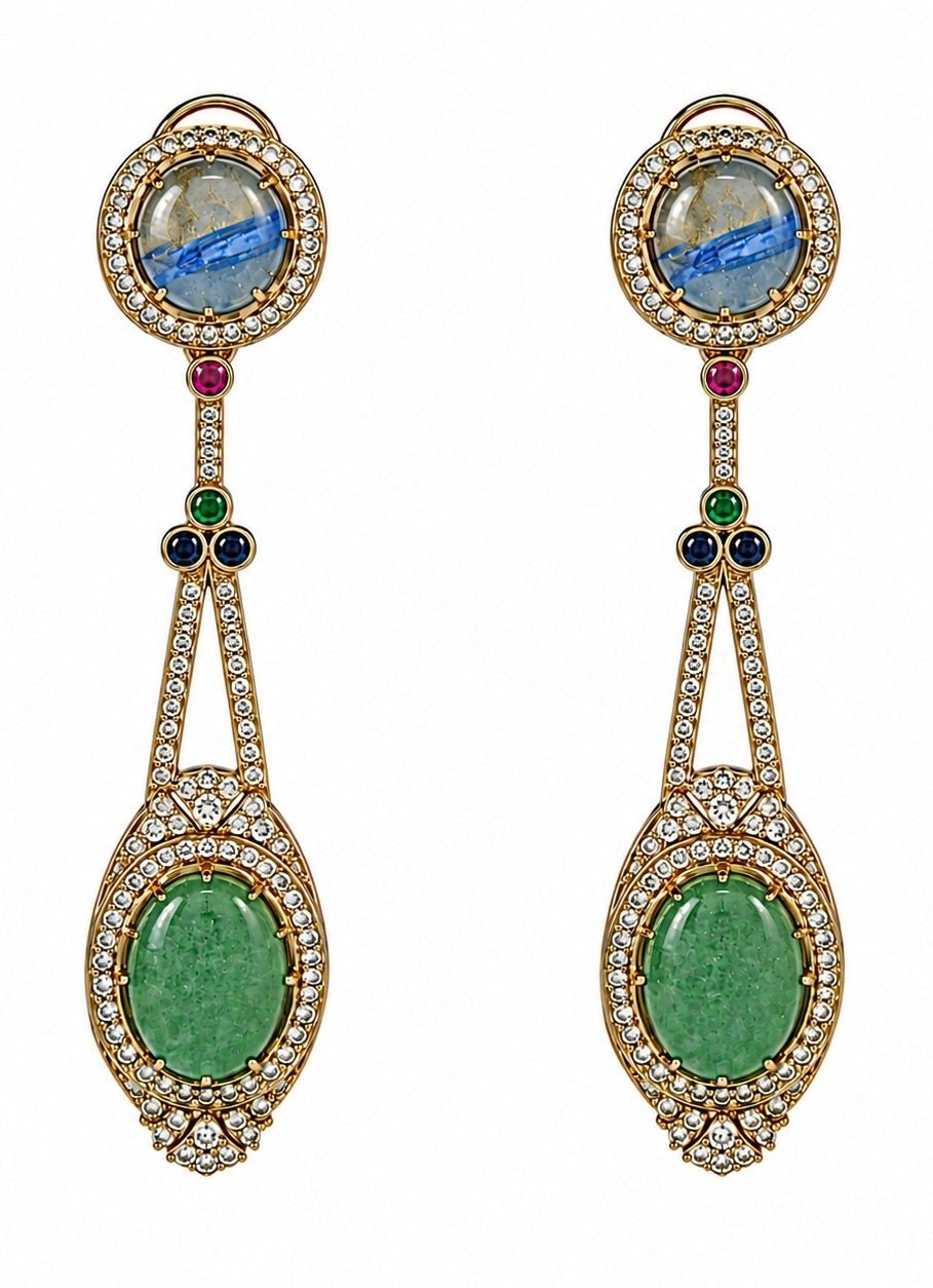 Vivinia By Vidhi Mehra Blue &amp; Jade Green Stone Drop EarringsFabilicious Fashion