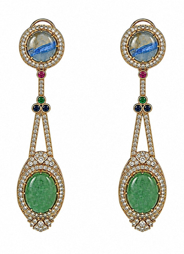 Vivinia By Vidhi Mehra Blue &amp; Jade Green Stone Drop EarringsFabilicious Fashion
