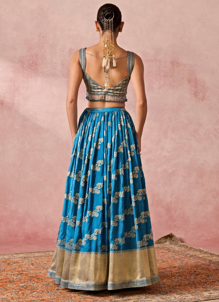 Chamee And Palak Blue Jamewar Pleated Lehenga SetFabilicious Fashion
