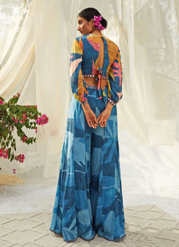 Blue Knot Printed Top And Pant Set Basil Leaf - Fabilicious Fashion