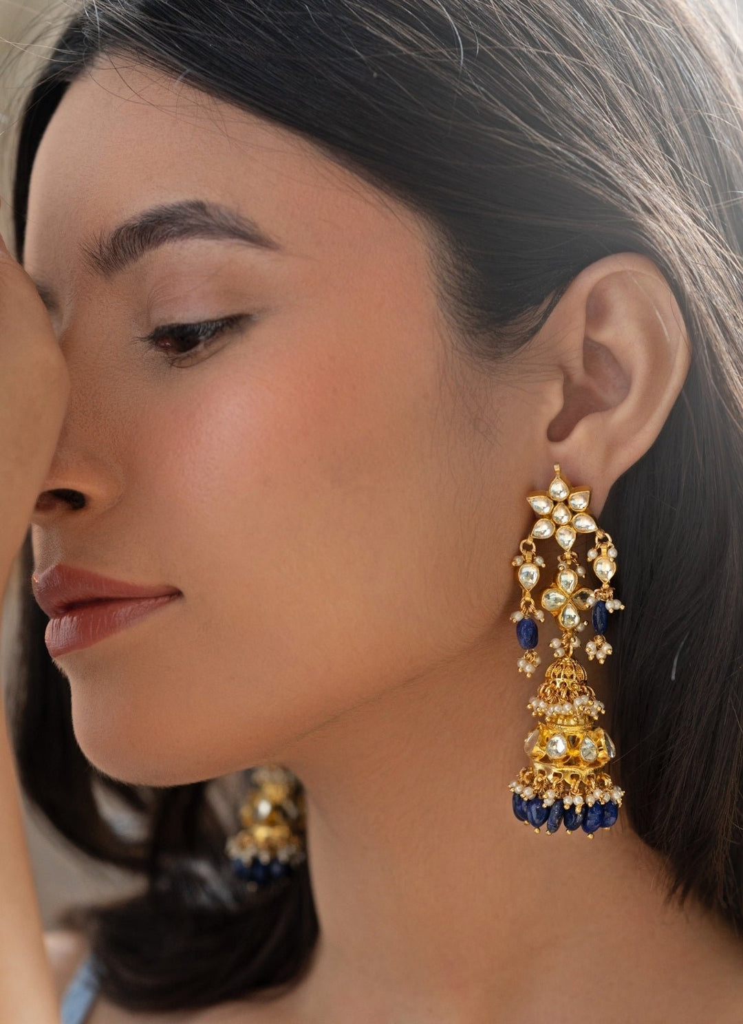 Do Taara Blue Kundan Jhumka EarringsFabilicious Fashion