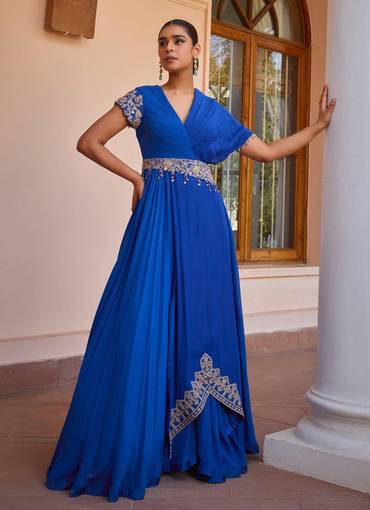 Blue Layered Anarkali Gown With Dupatta Isha Gupta Tayal Fabilicious Fashion