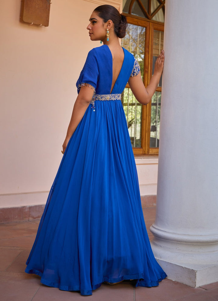 Blue Layered Anarkali Gown With Dupatta Isha Gupta Tayal - Fabilicious Fashion