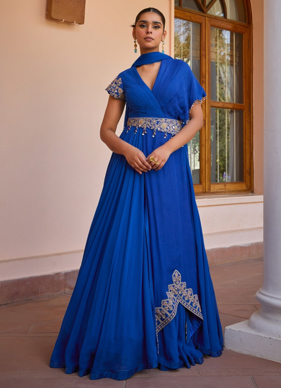 Blue Layered Anarkali Gown With Dupatta Isha Gupta Tayal - Fabilicious Fashion