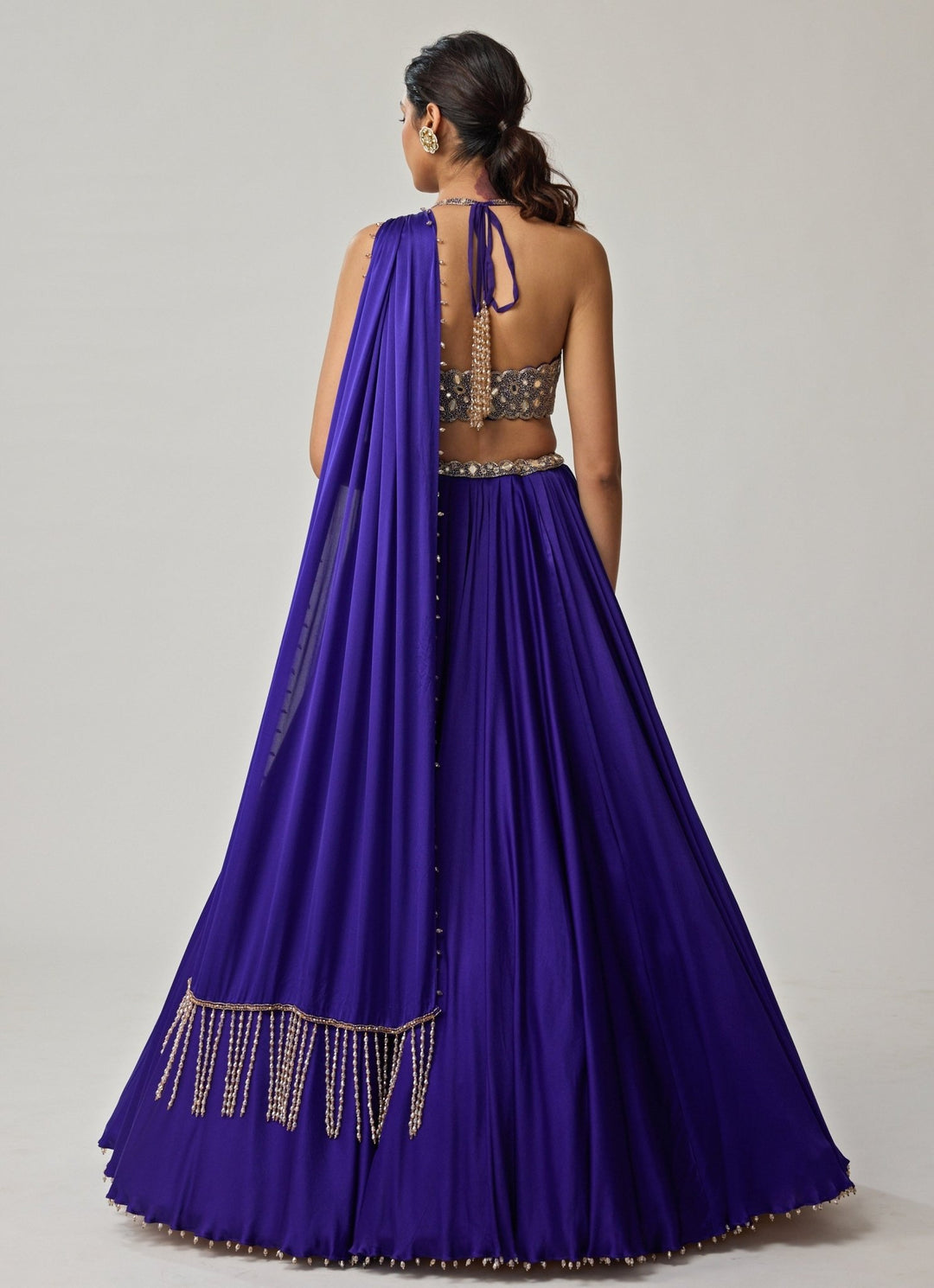 Blue Mirror Embroidered Satin Lehenga Set Vvani by Vani Vats - Fabilicious Fashion