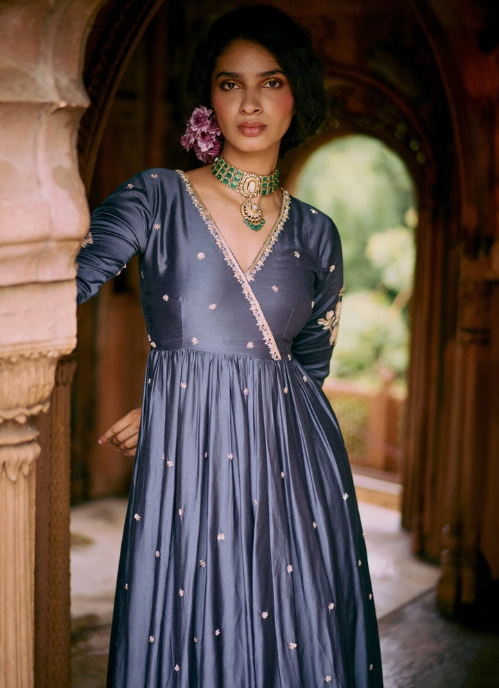 Blue Modal Silk Anarkali Set With Skirt Paulmi and Harsh - Fabilicious Fashion