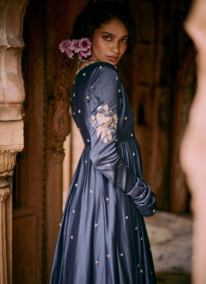 Blue Modal Silk Anarkali Set With Skirt Paulmi and Harsh - Fabilicious Fashion