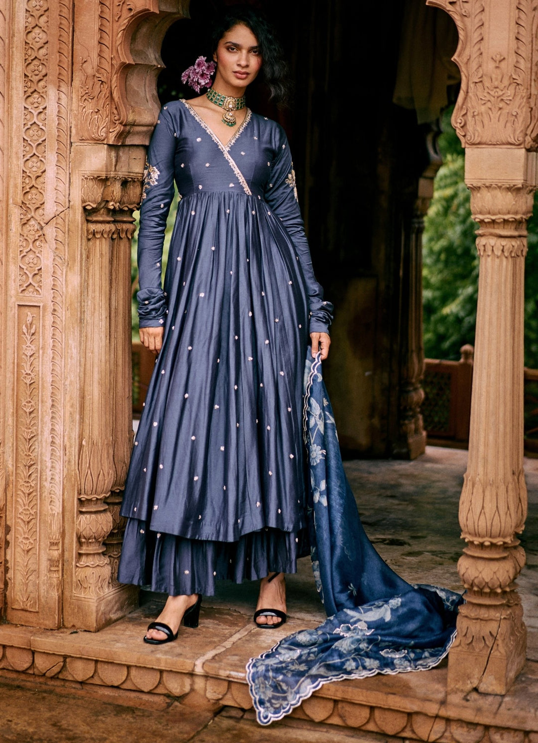 Blue Modal Silk Anarkali Set With Skirt Paulmi and Harsh - Fabilicious Fashion
