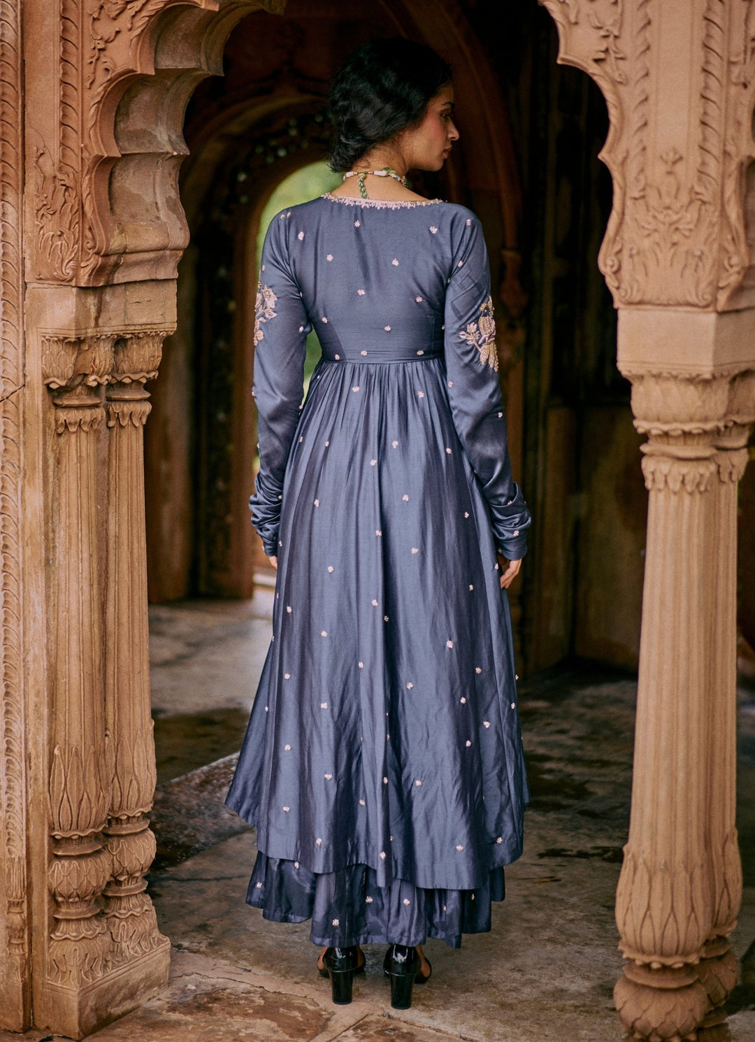 Blue Modal Silk Anarkali Set With Skirt Paulmi and Harsh - Fabilicious Fashion