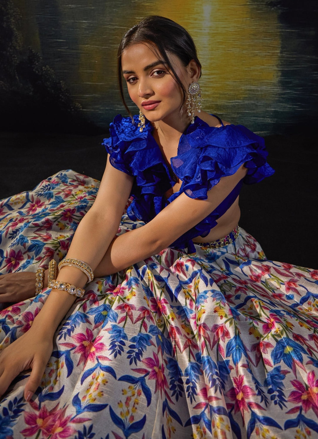 Blue Multi Color Printed Silk Lehenga Set Rashika Sharma - Fabilicious Fashion