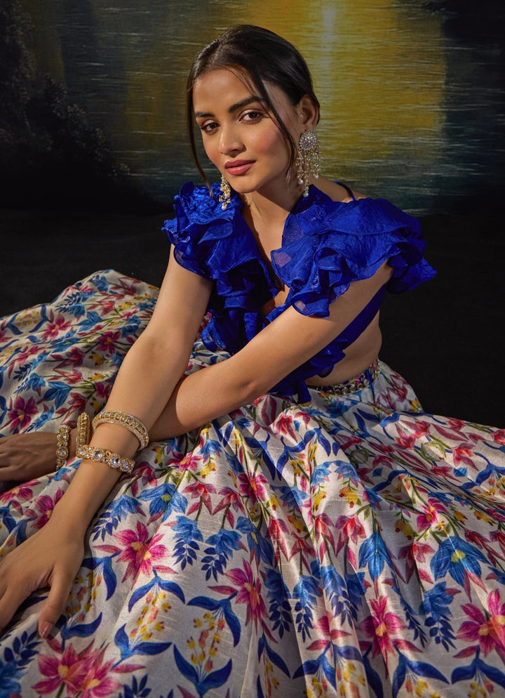 Blue Multi Color Printed Silk Lehenga Set Rashika Sharma - Fabilicious Fashion