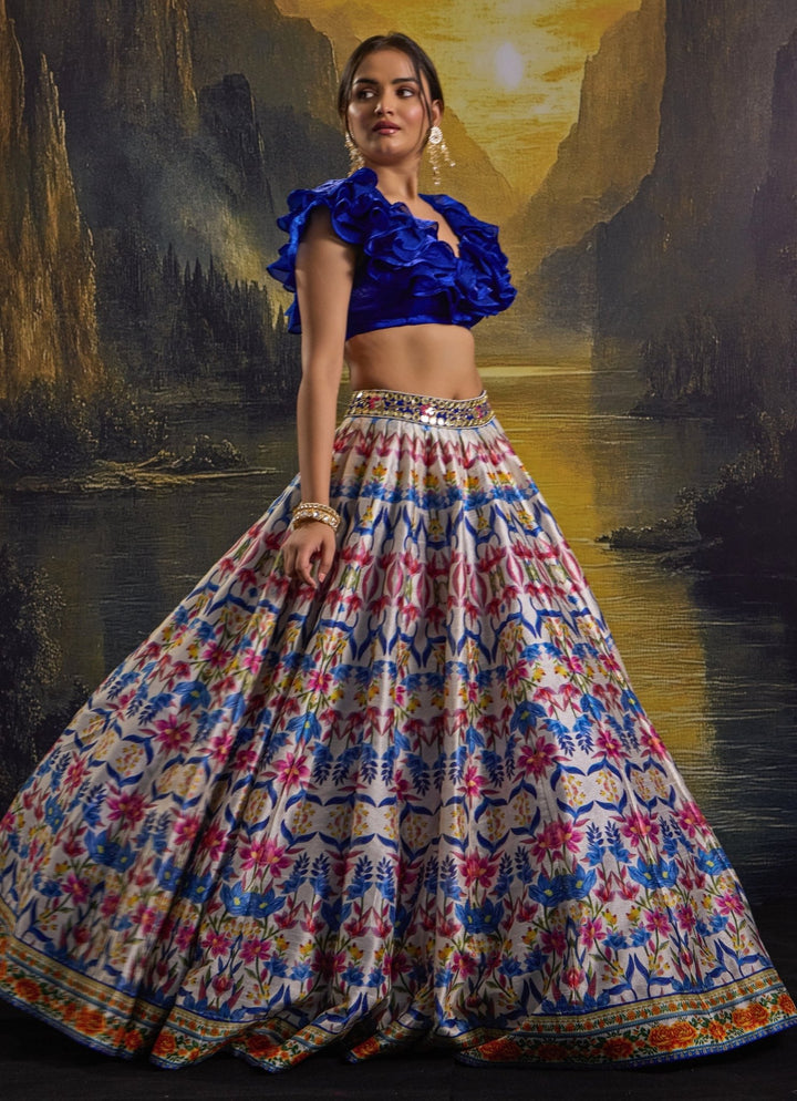 Blue Multi Color Printed Silk Lehenga Set Rashika Sharma - Fabilicious Fashion