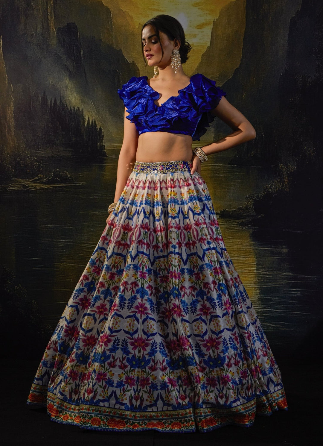 Blue Multi Color Printed Silk Lehenga Set Rashika Sharma - Fabilicious Fashion