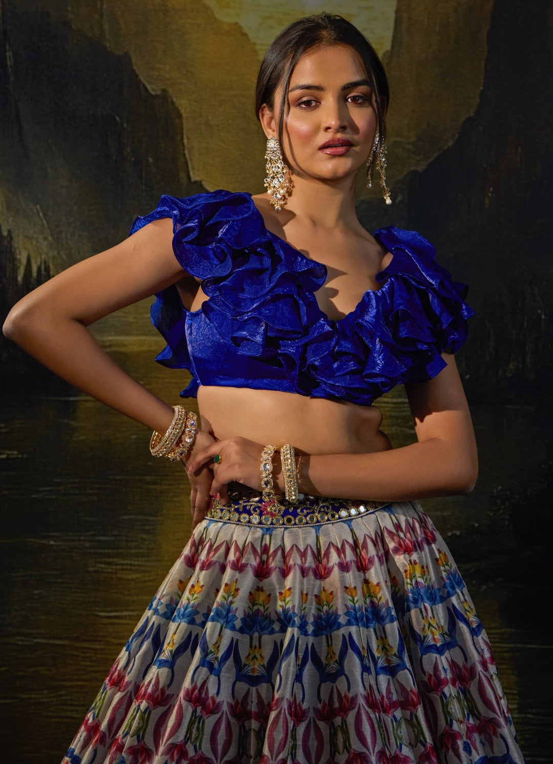 Blue Multi Color Printed Silk Lehenga Set Rashika Sharma - Fabilicious Fashion