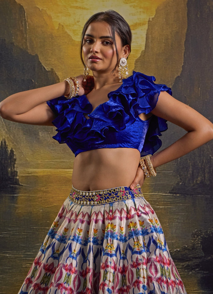 Blue Multi Color Printed Silk Lehenga Set Rashika Sharma - Fabilicious Fashion