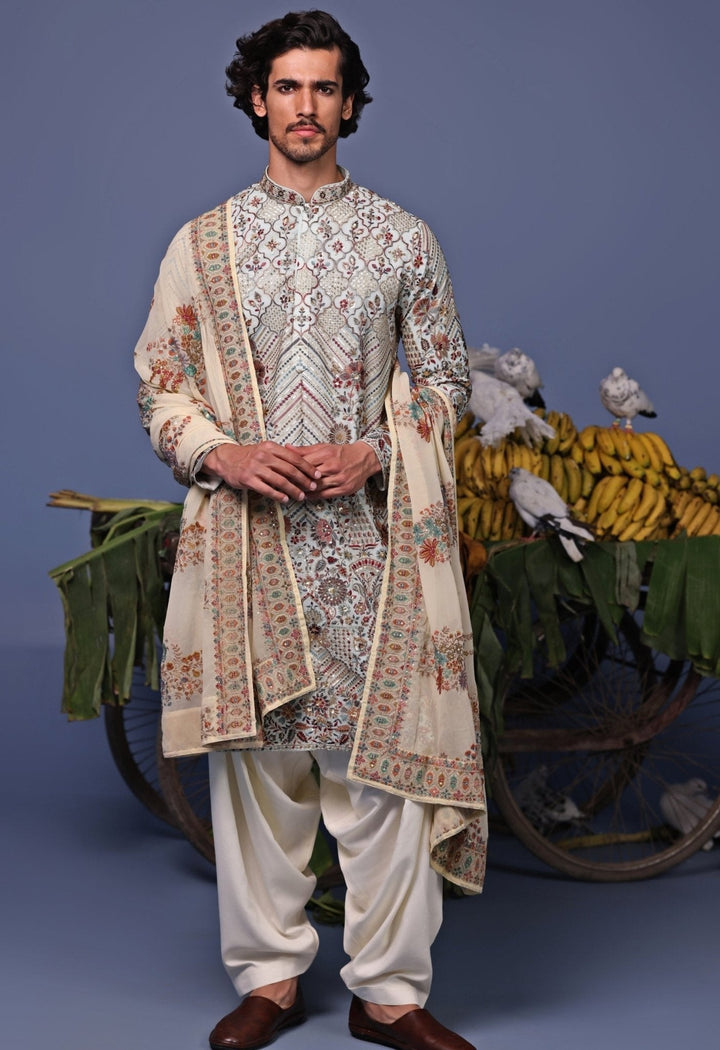 Blue Multi Thread Embroidered Kurta Patiala Pant Set Kalpraag - Fabilicious Fashion