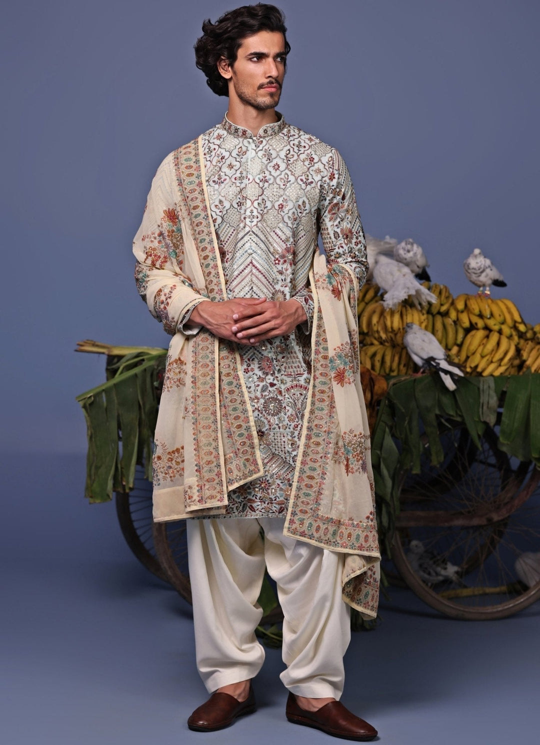 Blue Multi Thread Embroidered Kurta Patiala Pant Set Kalpraag - Fabilicious Fashion