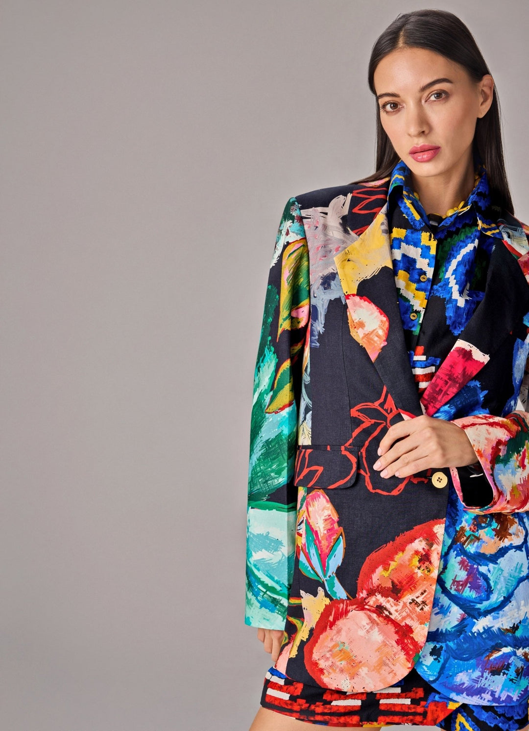 Blue Multicolour Floral Print Co Ord Set With Blazer Saaksha & Kinni - Fabilicious Fashion