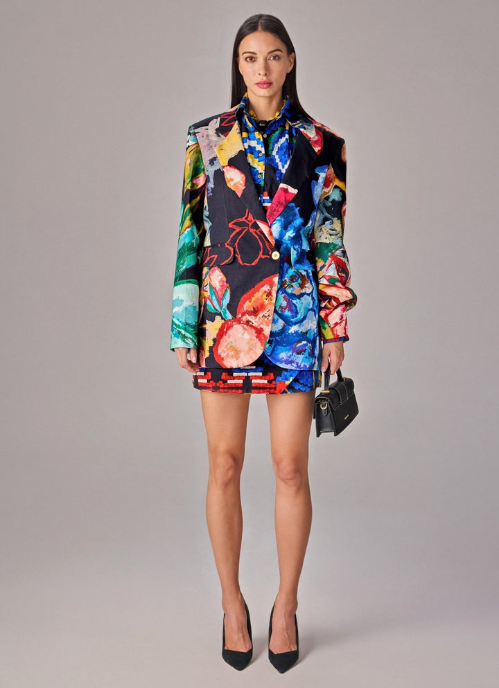 Blue Multicolour Floral Print Co Ord Set With Blazer Saaksha & Kinni - Fabilicious Fashion