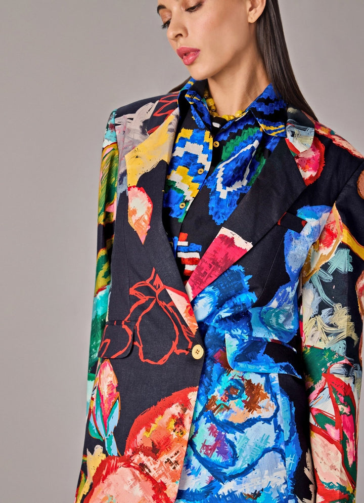 Blue Multicolour Floral Print Co Ord Set With Blazer Saaksha & Kinni - Fabilicious Fashion