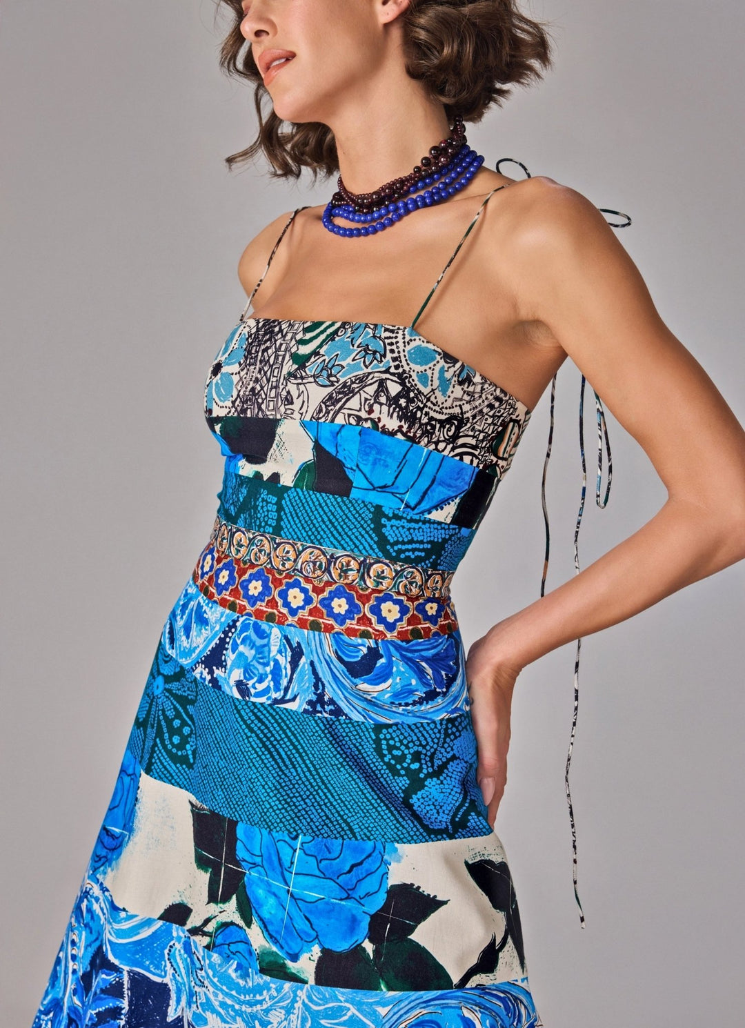 Blue Multicolour Floral Print Midi Dress Saaksha & Kinni - Fabilicious Fashion