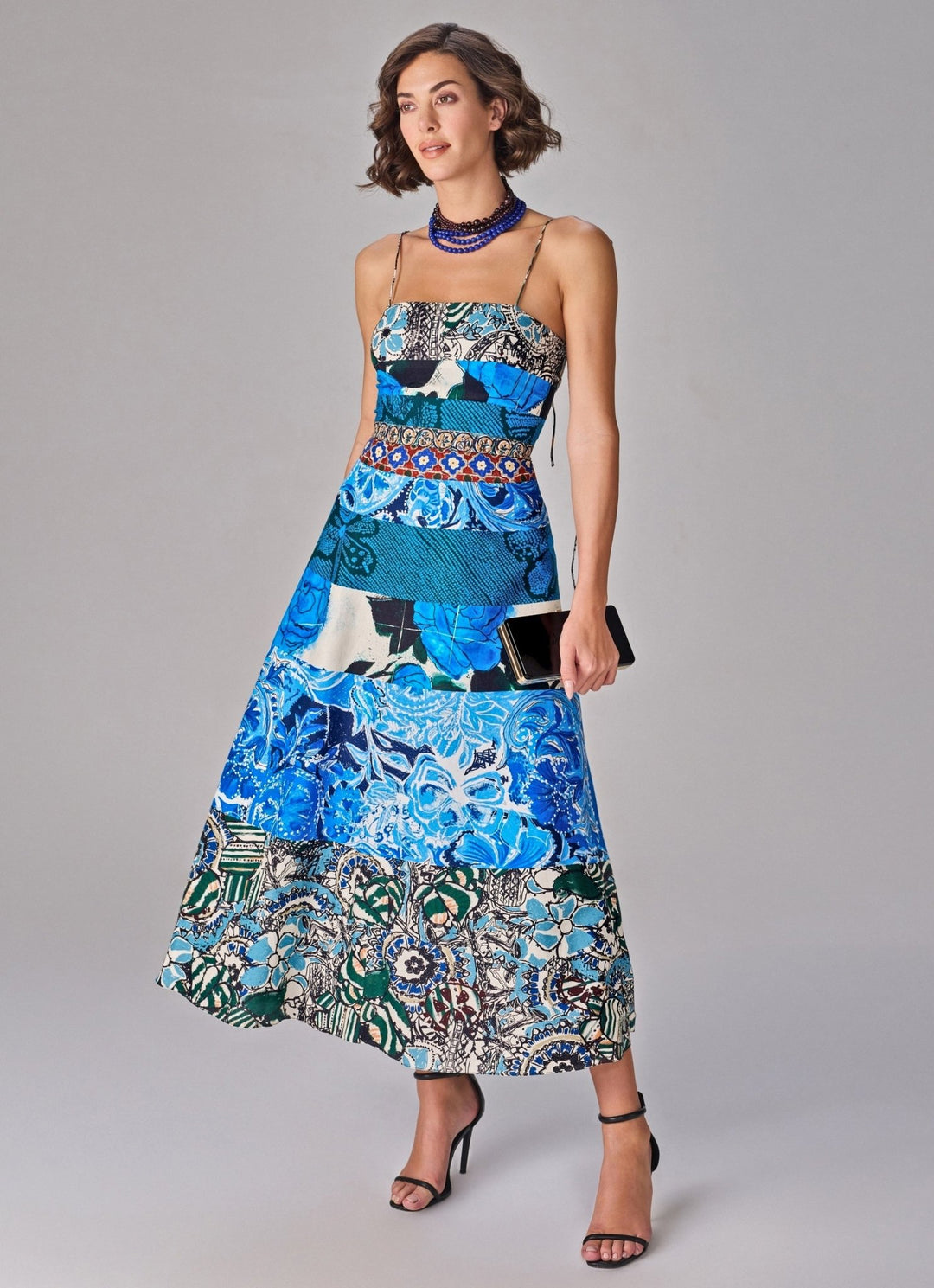 Blue Multicolour Floral Print Midi Dress Saaksha & Kinni - Fabilicious Fashion