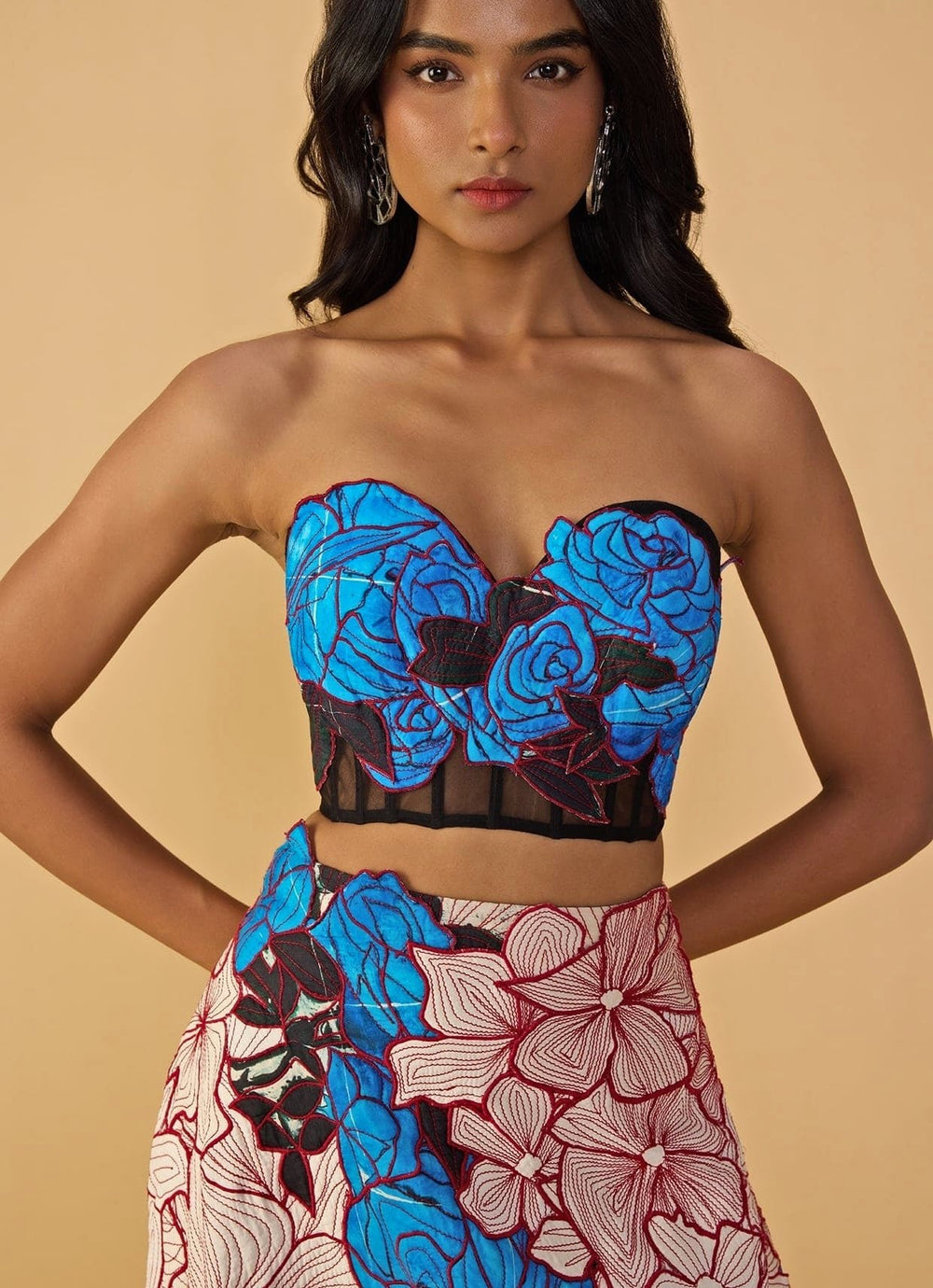 Blue Multicolour Printed Corset Lehenga Set Saaksha & Kinni - Fabilicious Fashion