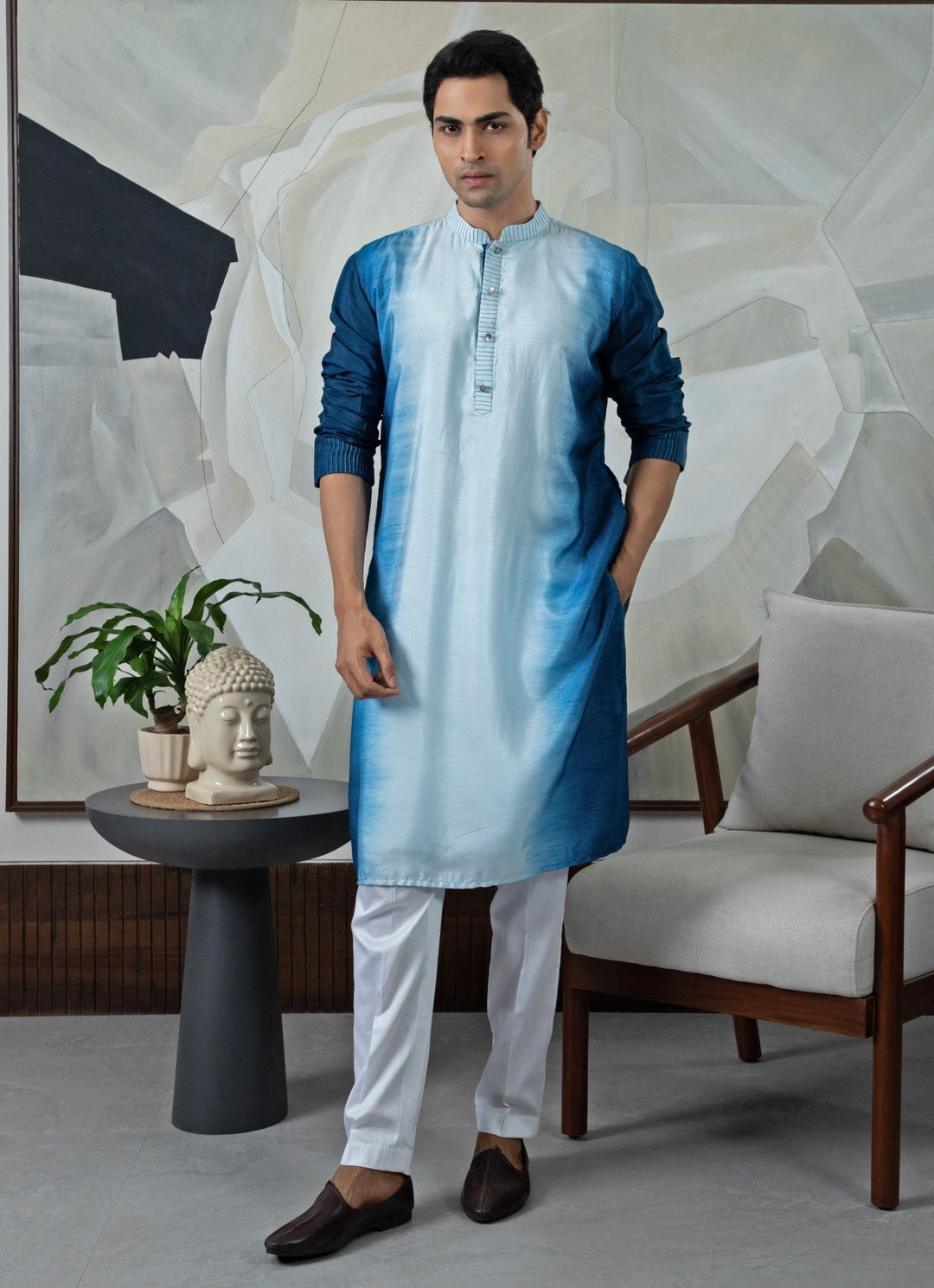 Blue Ombre Dyed Silk Kurta Pant Set Smriti - Fabilicious Fashion
