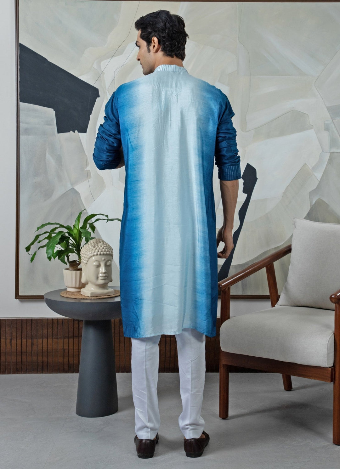 Blue Ombre Dyed Silk Kurta Pant Set Smriti - Fabilicious Fashion