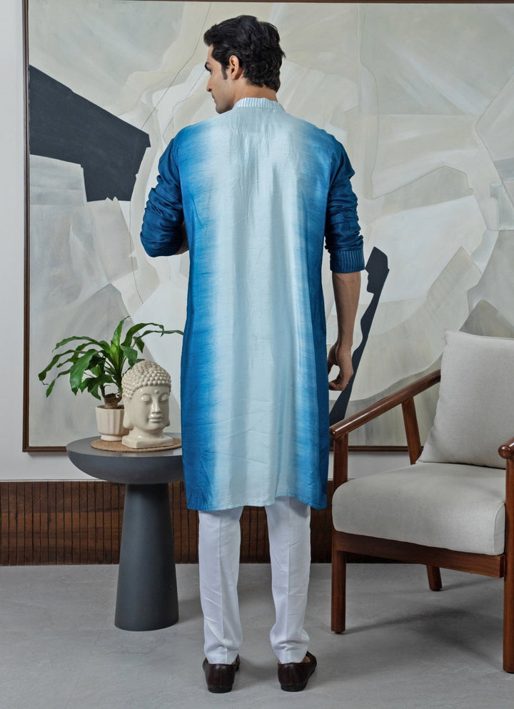 Blue Ombre Dyed Silk Kurta Pant Set Smriti - Fabilicious Fashion