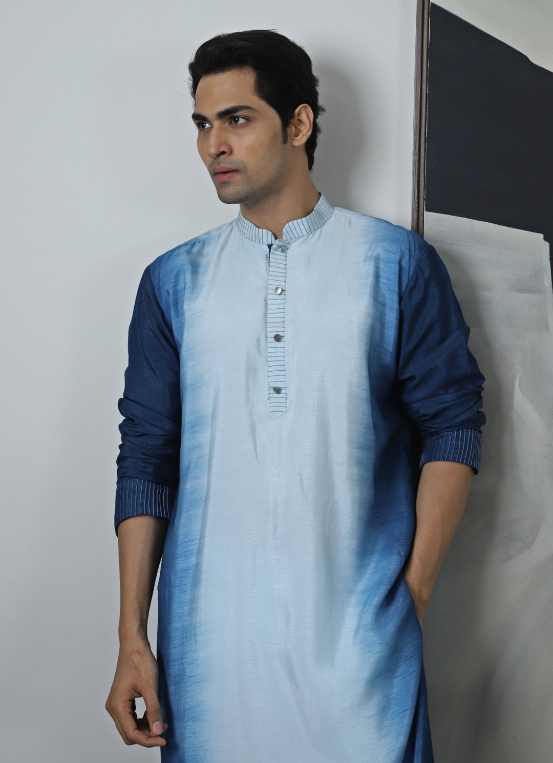 Blue Ombre Dyed Silk Kurta Pant Set Smriti - Fabilicious Fashion