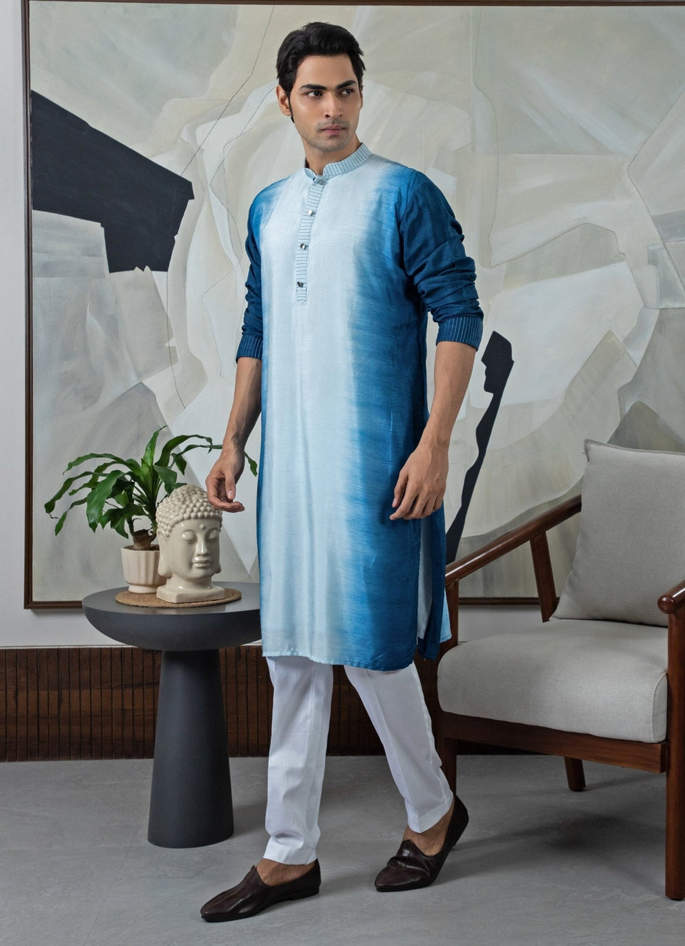 Blue Ombre Dyed Silk Kurta Pant Set Smriti - Fabilicious Fashion
