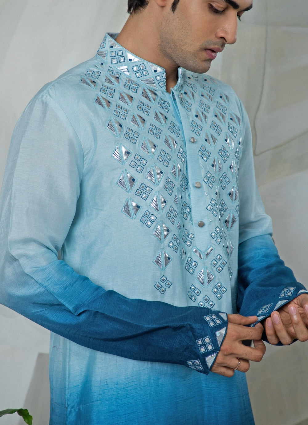Blue Ombre Embroidered Kurta Pant Set Smriti - Fabilicious Fashion